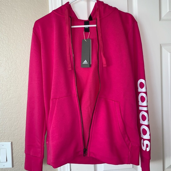 adidas Jackets & Blazers - Adidas pink zip up jacket with hood